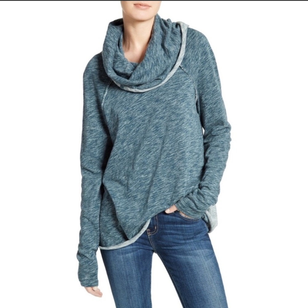 Free People Beach Cocoon Cowl neck top in Lagoon